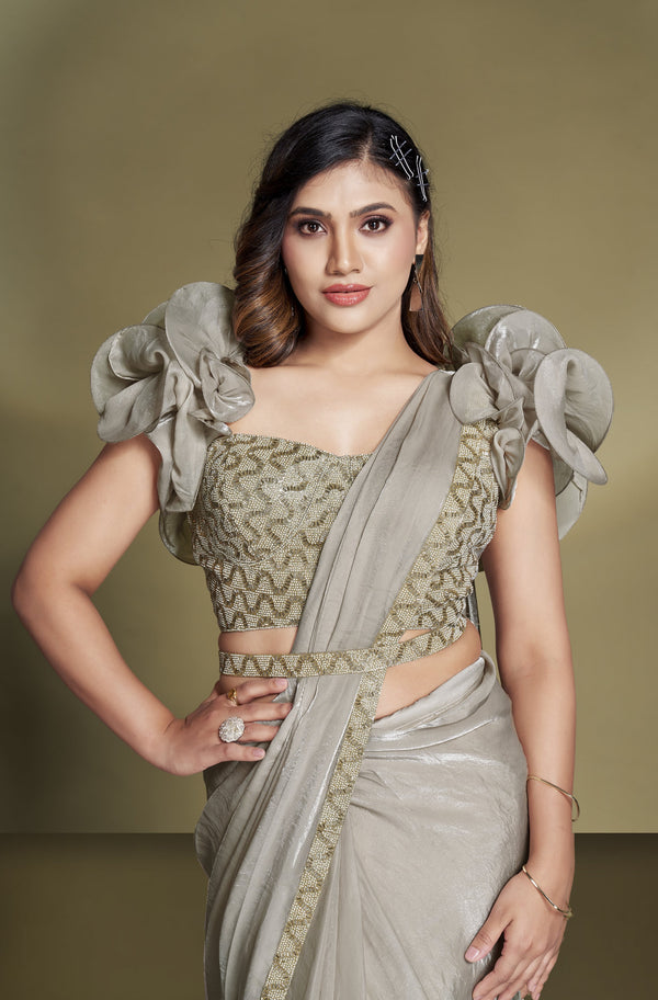 resort fusion wear designer sari with belt