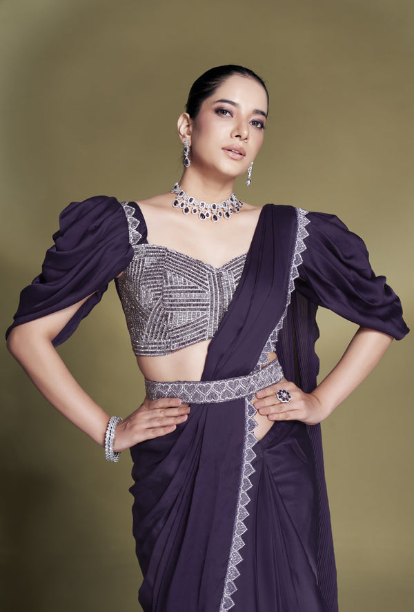 reception partywear saree with belt and crop top
